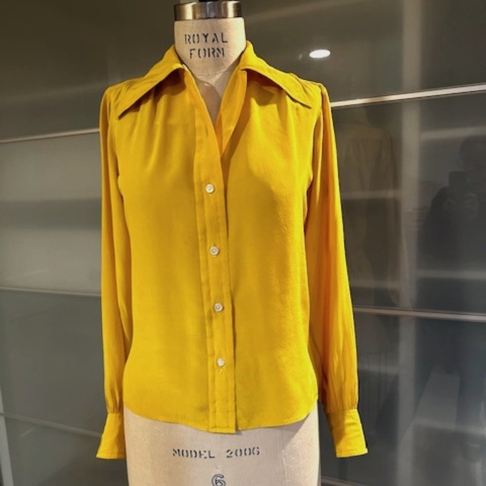 Vintage 80's YVES SAINT LAURENT Rive Gauche Silk Blouse Sz 38 Marigold